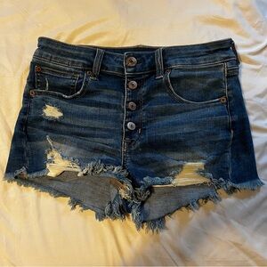 American Eagle Outfitters Blue Jean Shorts Distressed Frayed Hem Button Fly Size